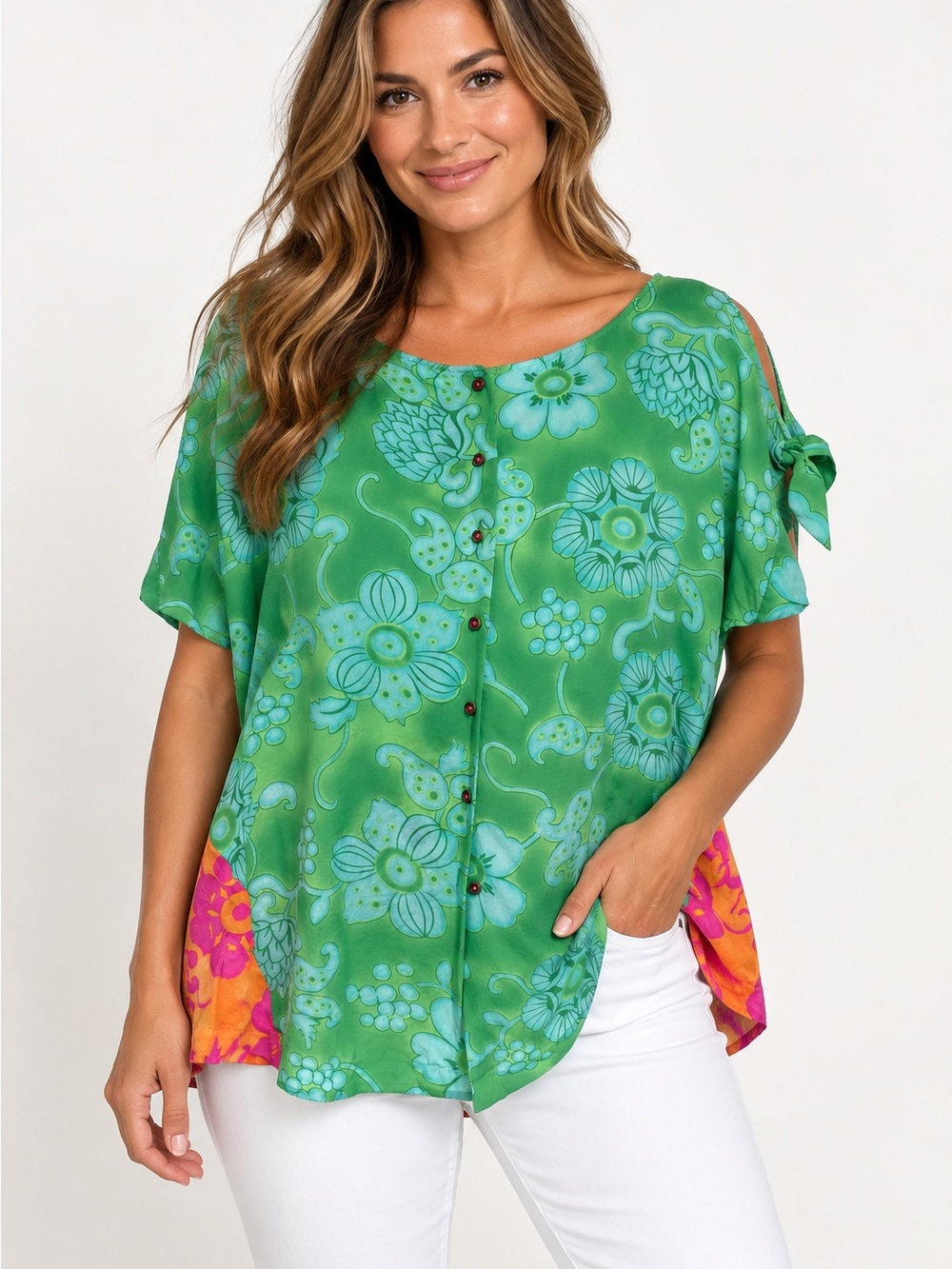 Vanessa Virginia Anthropologie 100% Silk Floral Blouse Green, Size 6